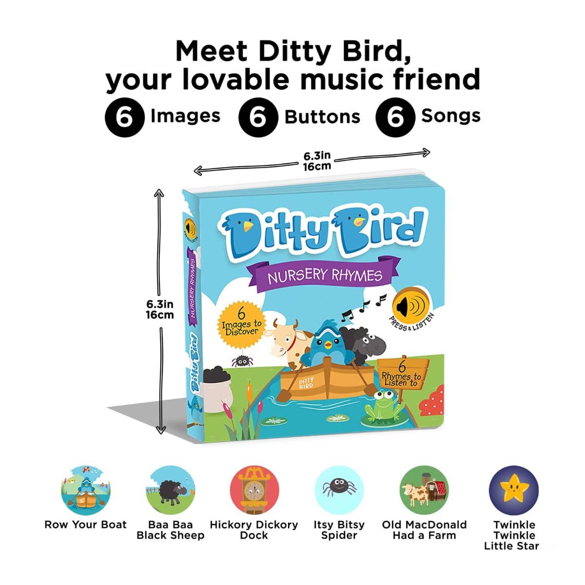 Ditty Bird Interactive Sounds Rechargeable Board Book - Nursery Rhymes