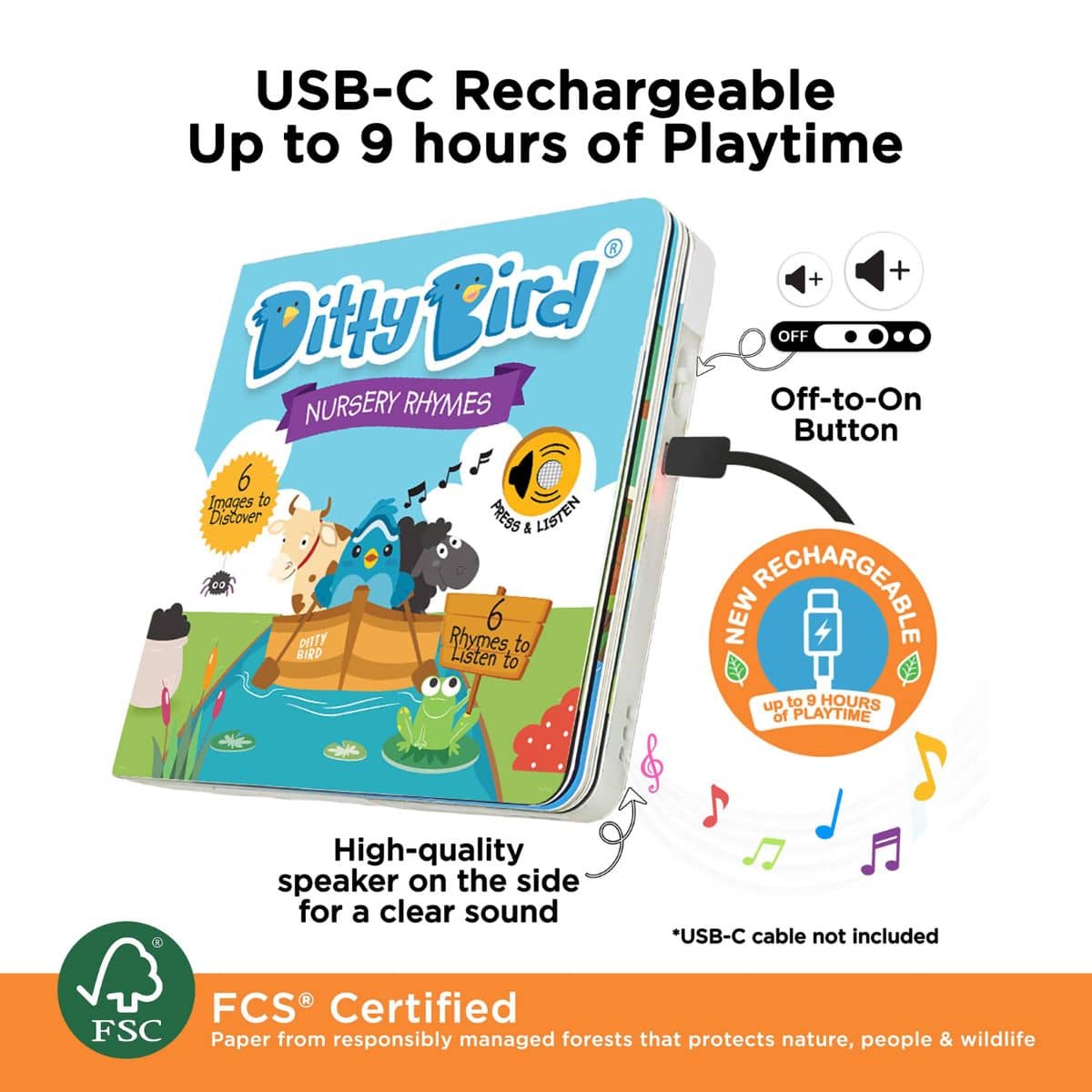 Ditty Bird Interactive Sounds Rechargeable Board Book - Nursery Rhymes