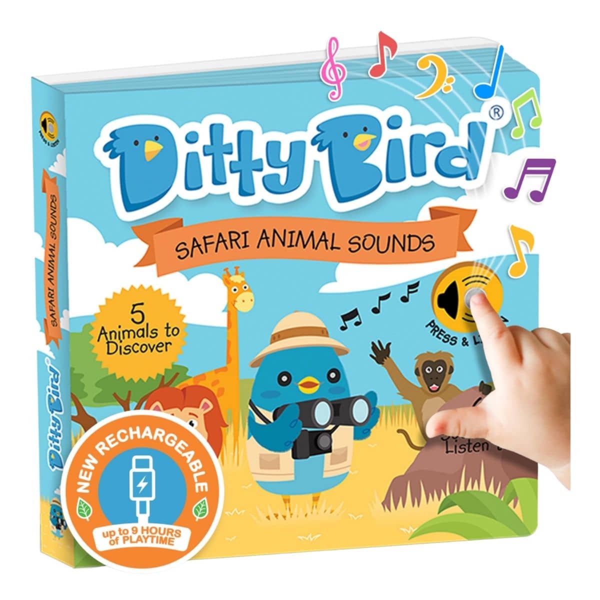 Ditty Bird Interactive Sounds Rechargeable Board Book - Safari Animals Sounds