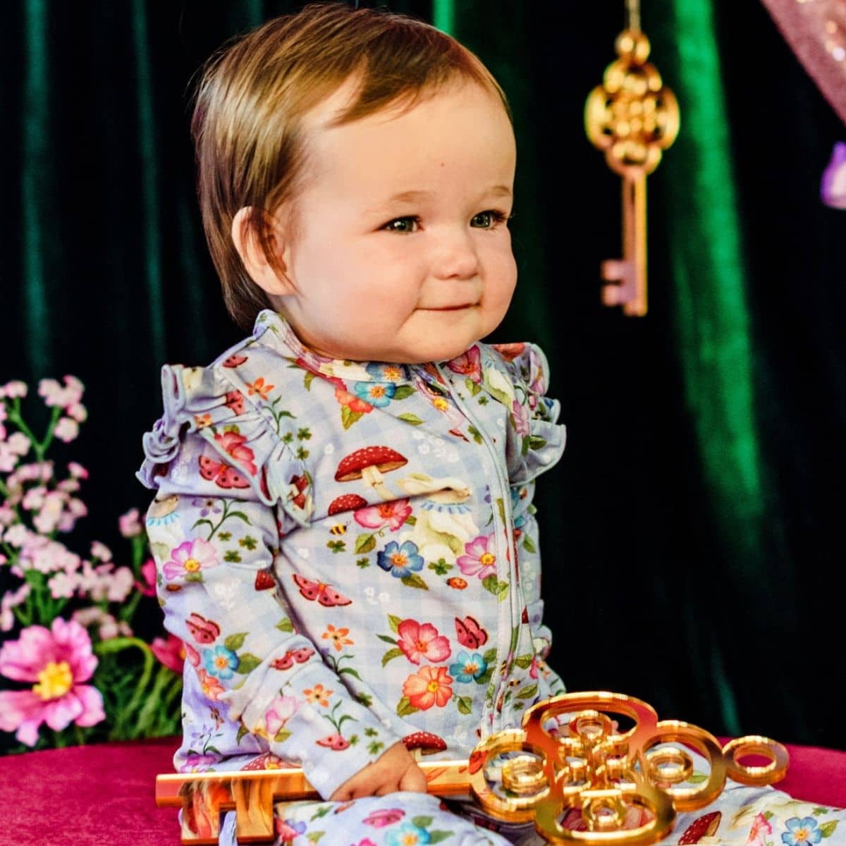 Fleur Harris Precious Frill Coverall - Cornflower Check - Curious Bunny