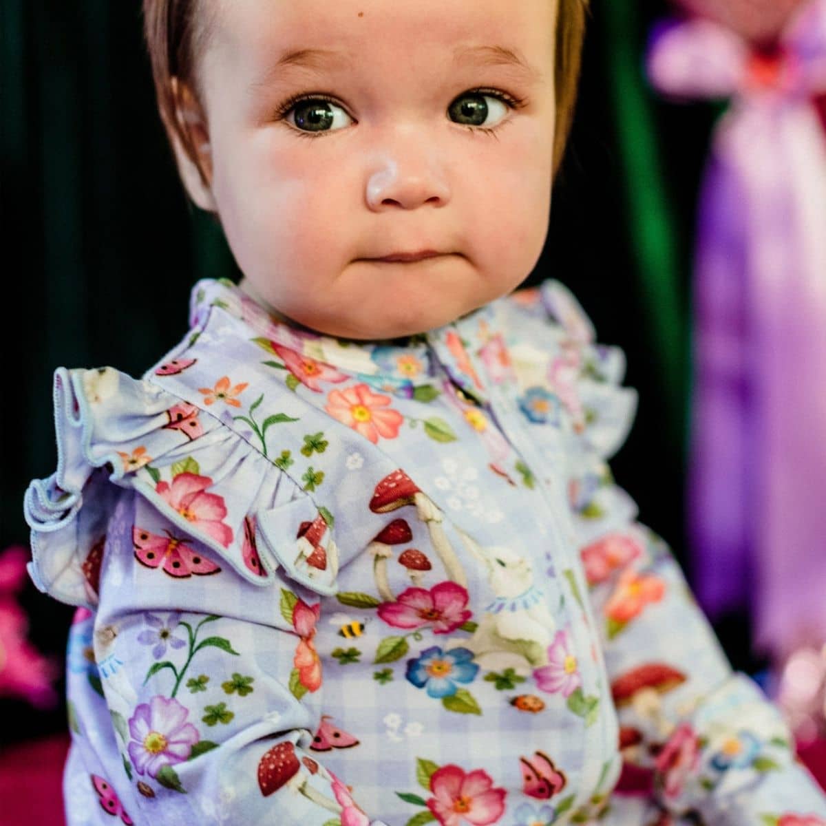 Fleur Harris Precious Frill Coverall - Cornflower Check - Curious Bunny