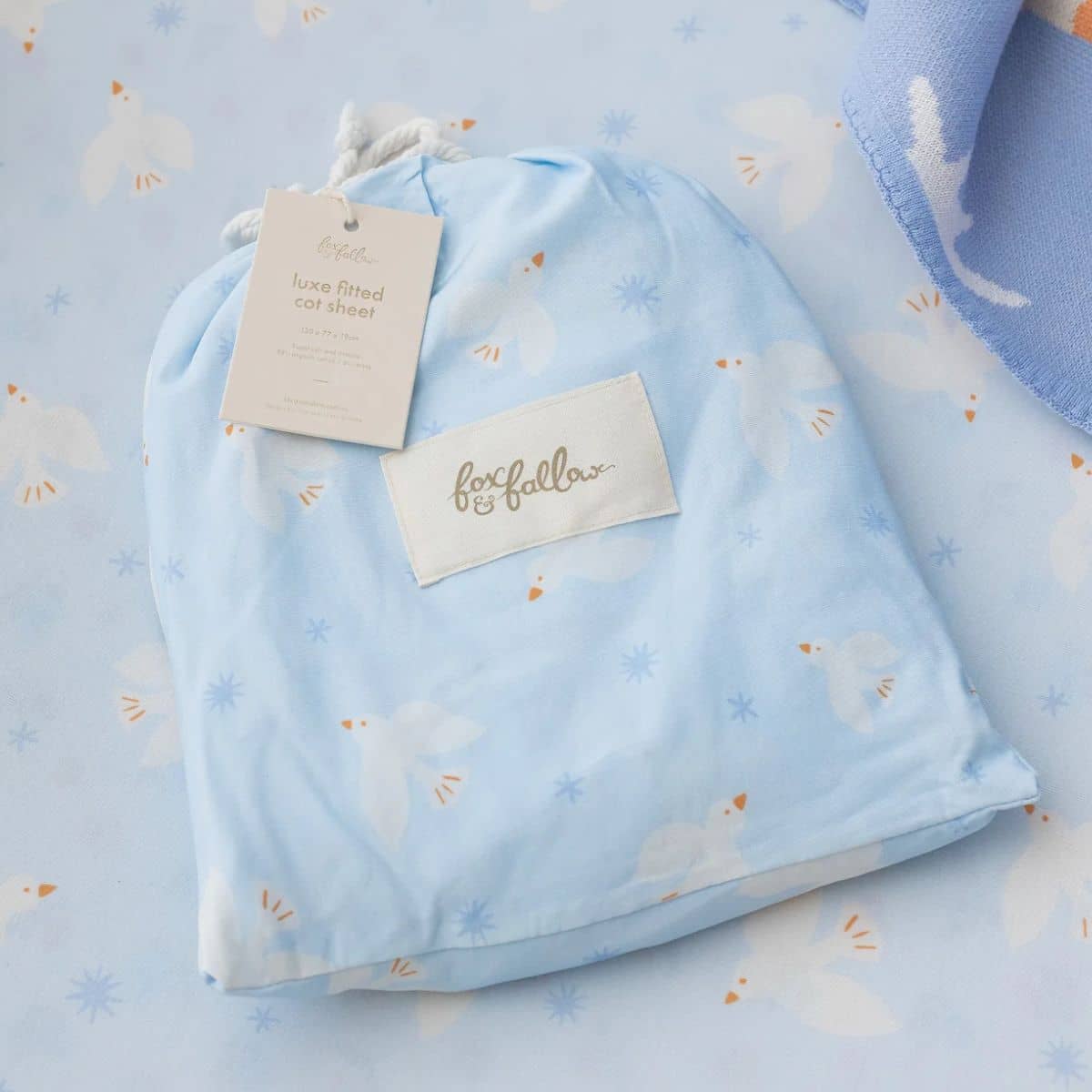 Fox & Fallow Organic Fitted Cot Sheet - Blue Doves