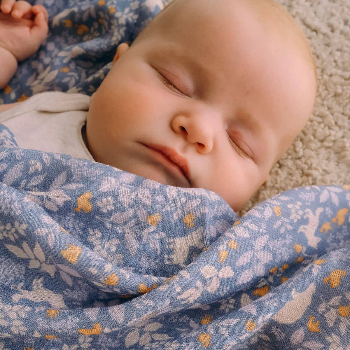 Fox & Fallow Organic Muslin Swaddle Wrap - Forest Friends Cornflower