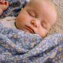 Fox & Fallow Organic Muslin Swaddle Wrap - Forest Friends Cornflower