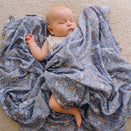 Fox & Fallow Organic Muslin Swaddle Wrap - Forest Friends Cornflower
