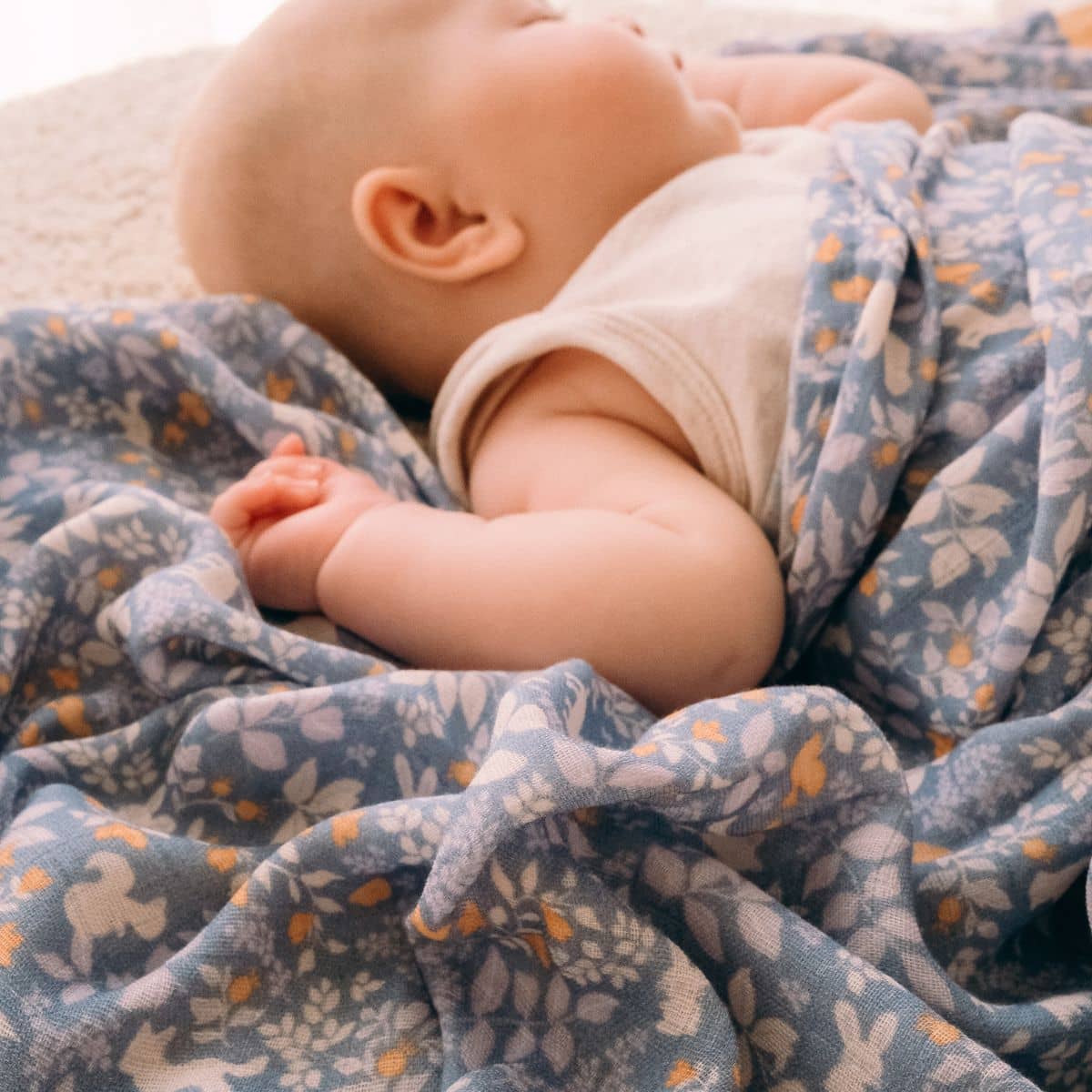 Fox & Fallow Organic Muslin Swaddle Wrap - Forest Friends Cornflower