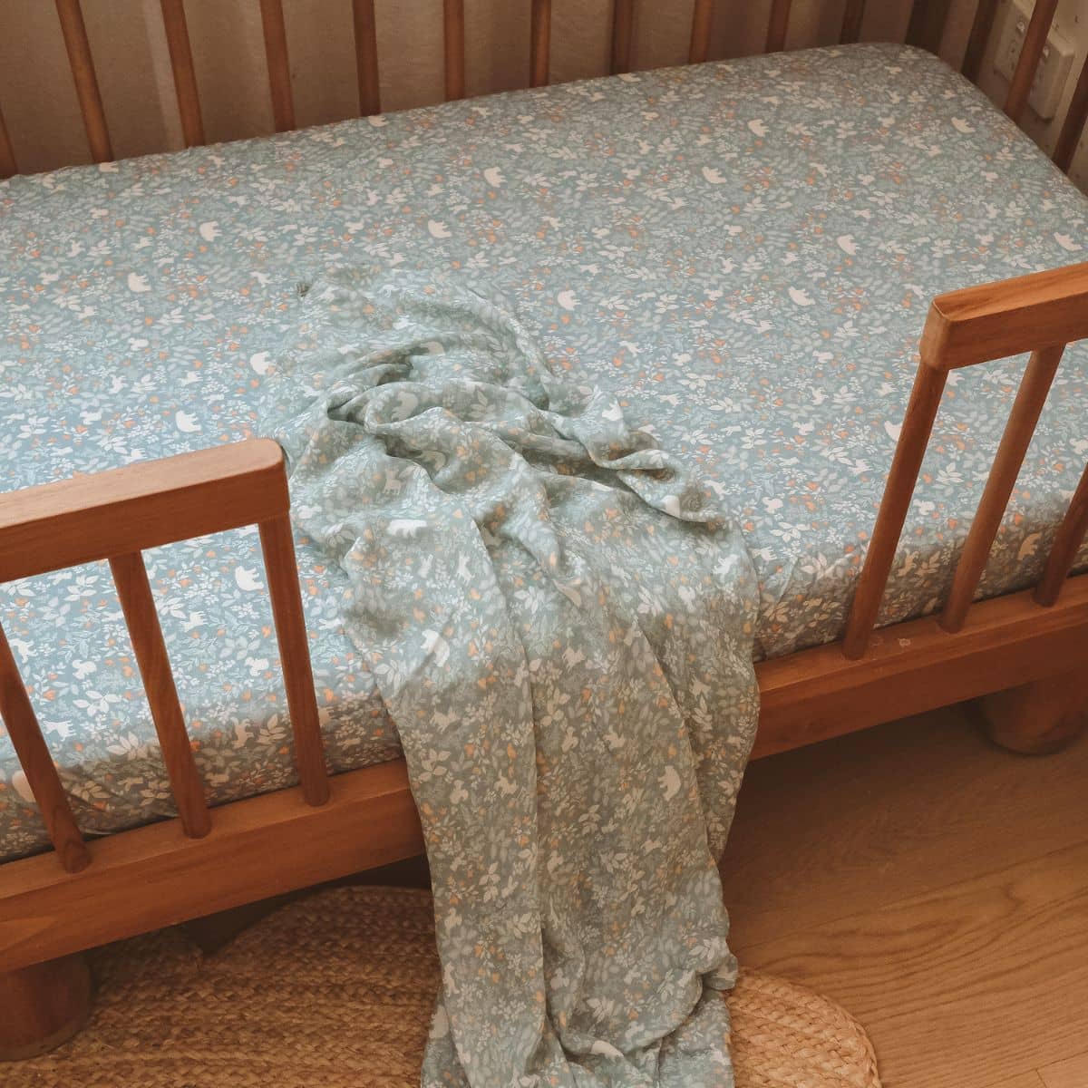 Fox & Fallow Organic Muslin Swaddle Wrap - Forest Friends Sage