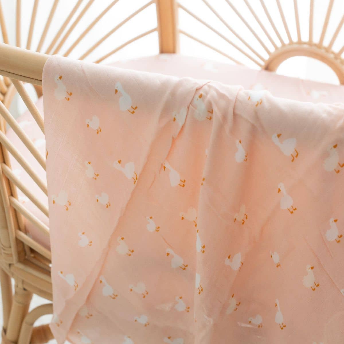 Fox & Fallow Organic Muslin Swaddle Wrap - Pink Ducks