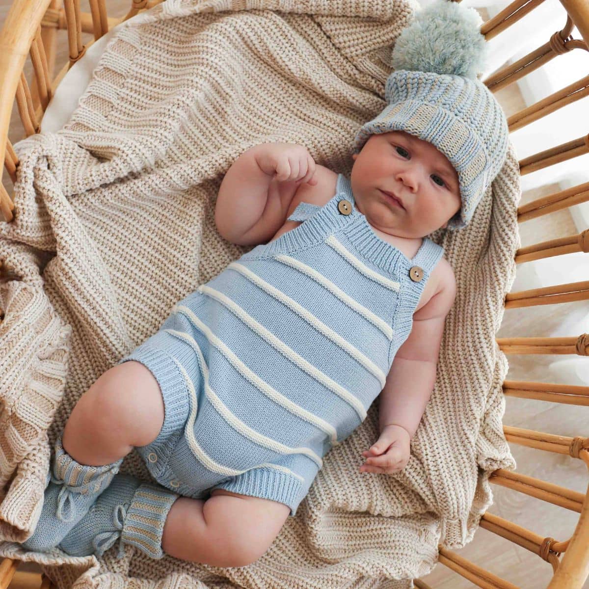 Freckles the Label Raised Stripe Button Romper - Arctic