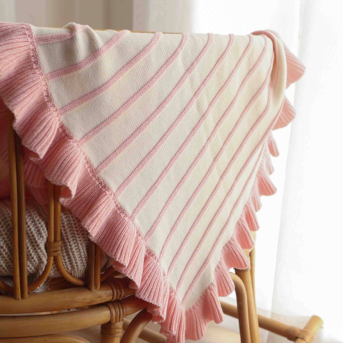 Freckles the Label Raised Stripe Frill Blanket - Sweetpea