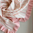 Freckles the Label Raised Stripe Frill Blanket - Sweetpea