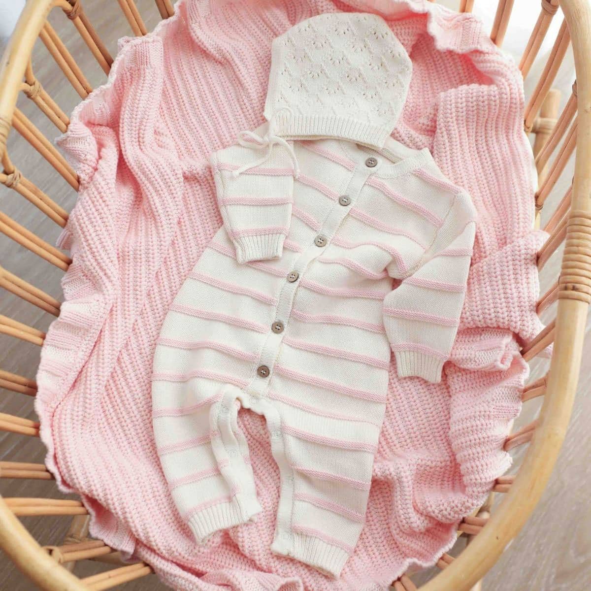 Freckles the Label Raised Stripe Full Romper - Sweetpea