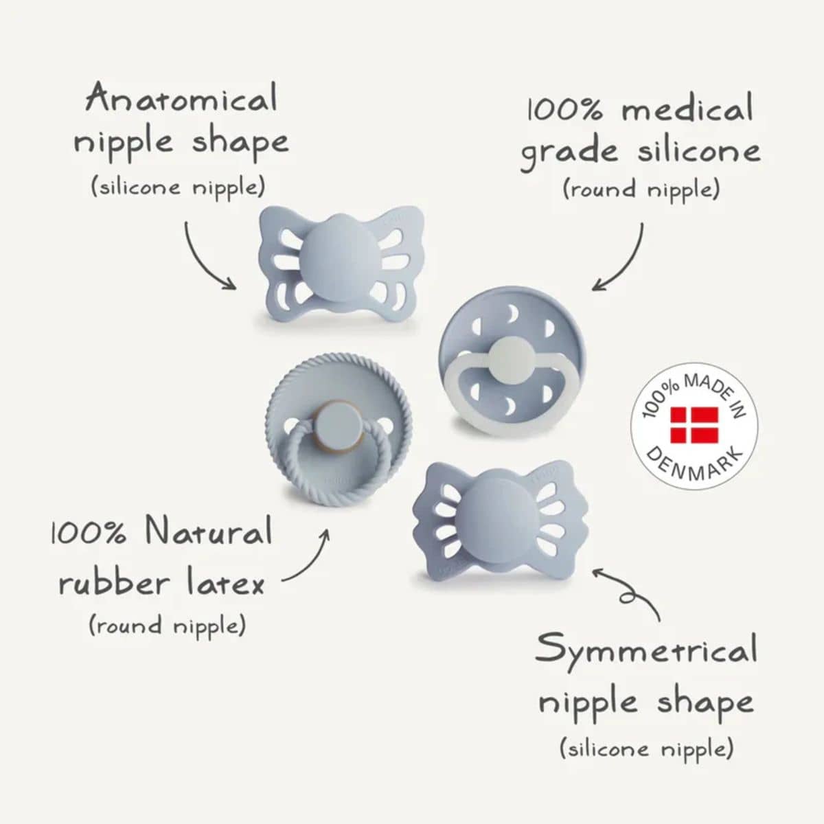 Frigg Baby's First Pacifier Four Pack - Powder Blue Moonlight Sailing