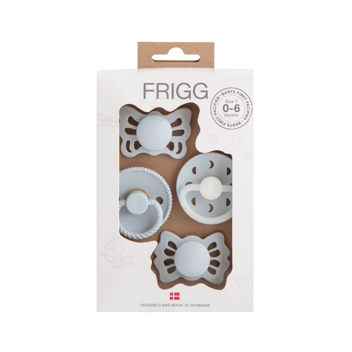 Frigg Baby's First Pacifier Four Pack - Powder Blue Moonlight Sailing