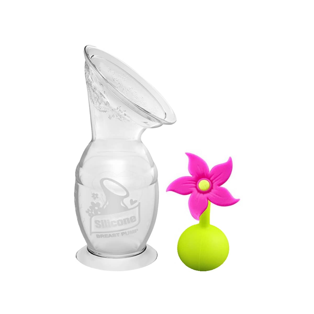 Haakaa Silicone Breast Pump with Suction Base and Flower Stopper - Pink