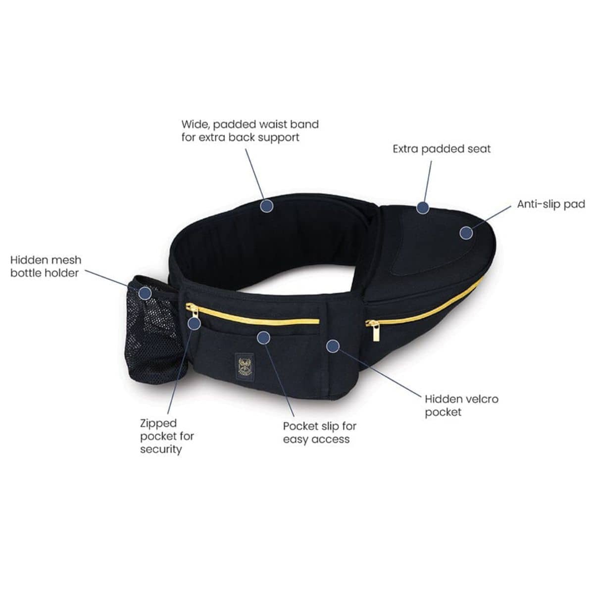 Hackerlily Hipsurfer - Hipseat Baby Carrier + Bum Bag - Black