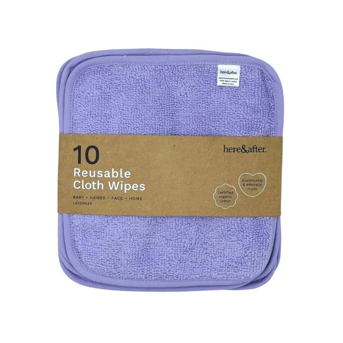 Here & After Reusable Organic Cloth Wipes - Lavender