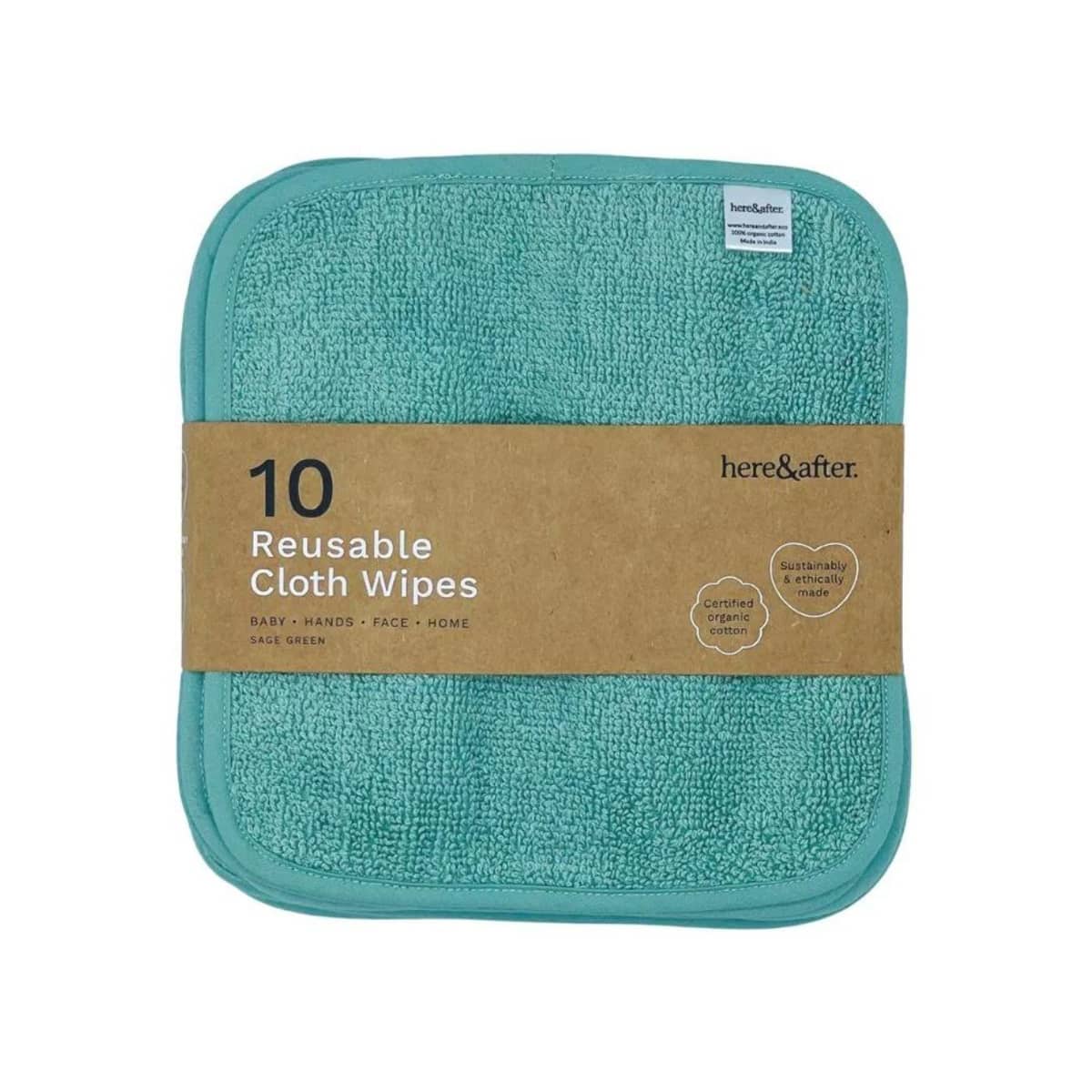 Here & After Reusable Organic Cloth Wipes - Sage Green