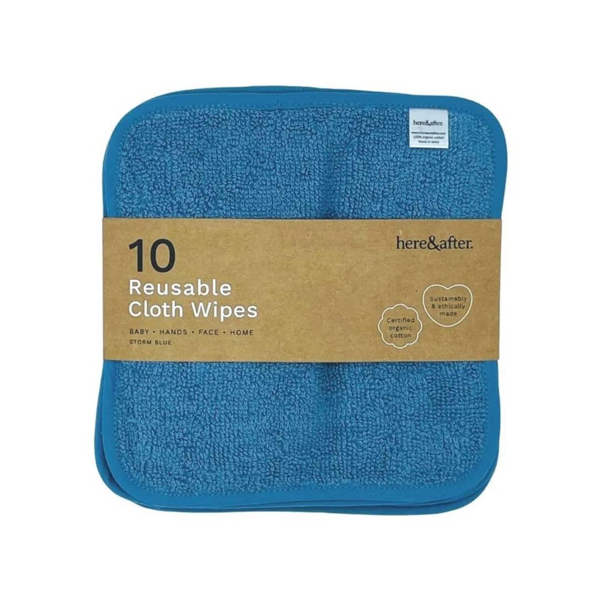 Here & After Reusable Organic Cloth Wipes - Storm Blue