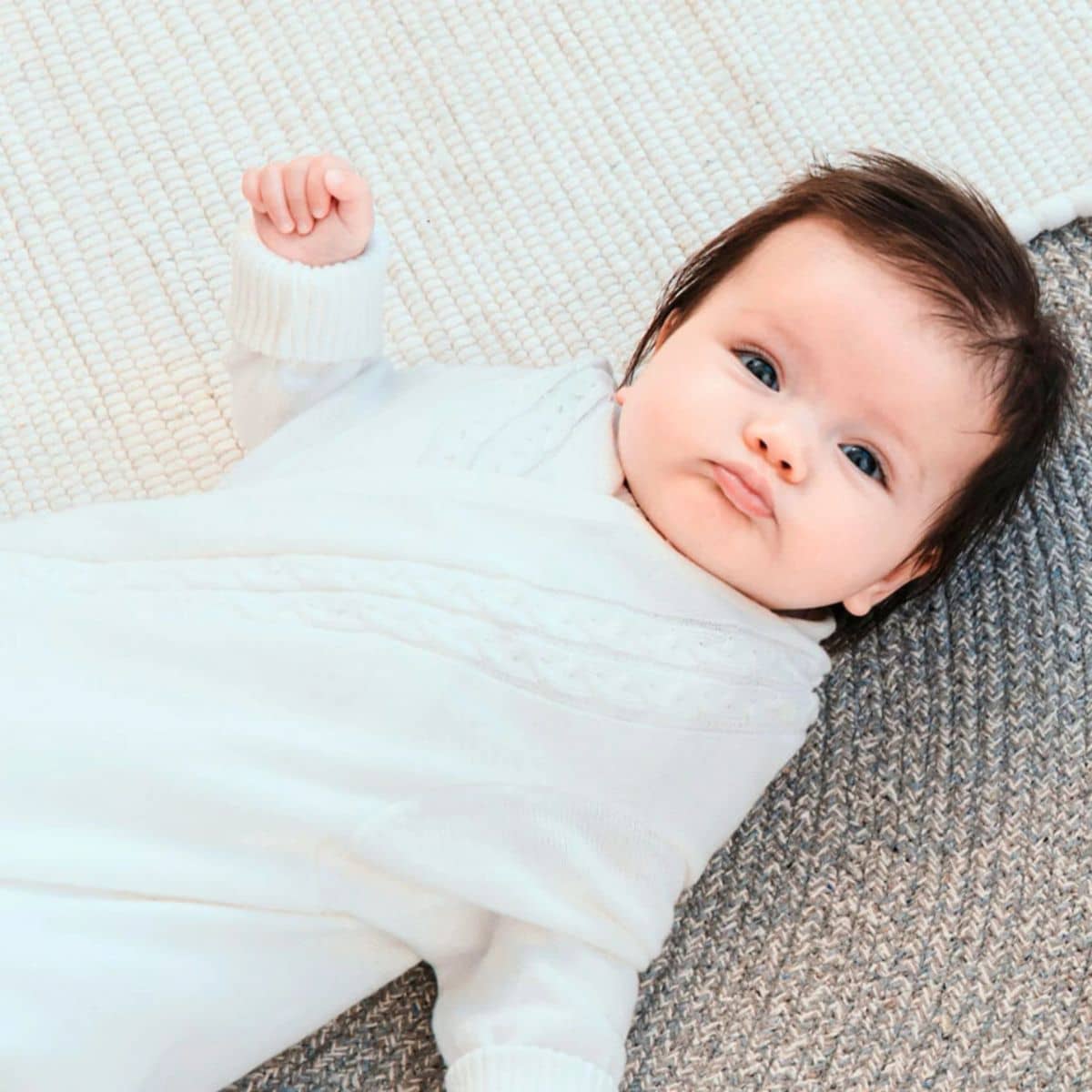 Jujo Baby Shwrap Knitted Blanket With Sleeves - Cable Edge - Milk