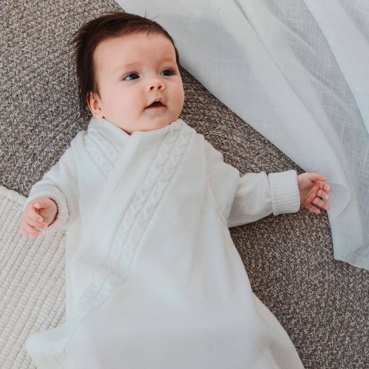 Jujo Baby Shwrap Knitted Blanket With Sleeves - Cable Edge - Milk