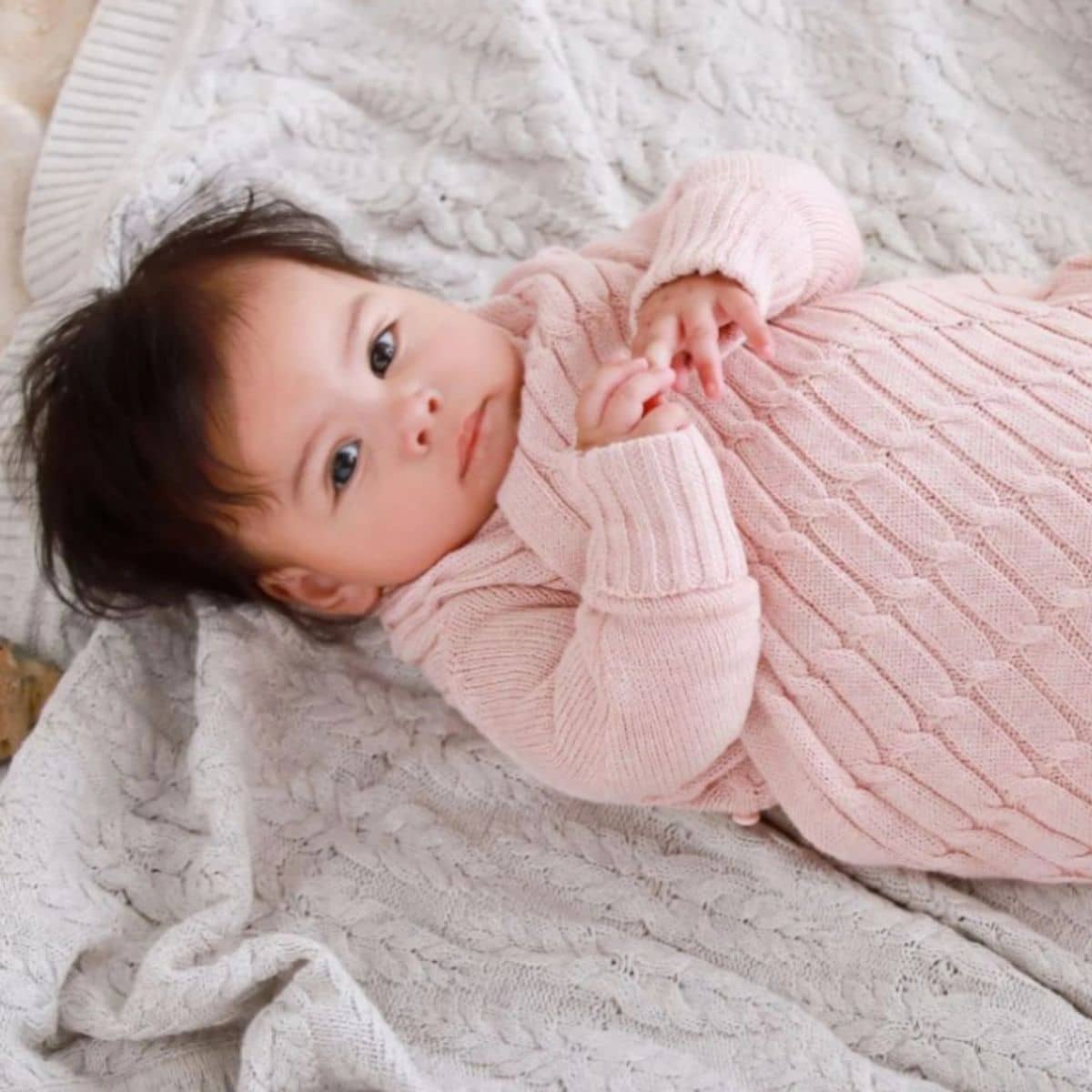 Jujo Baby Shwrap Knitted Blanket With Sleeves - Luxury Cable - Blush Pink