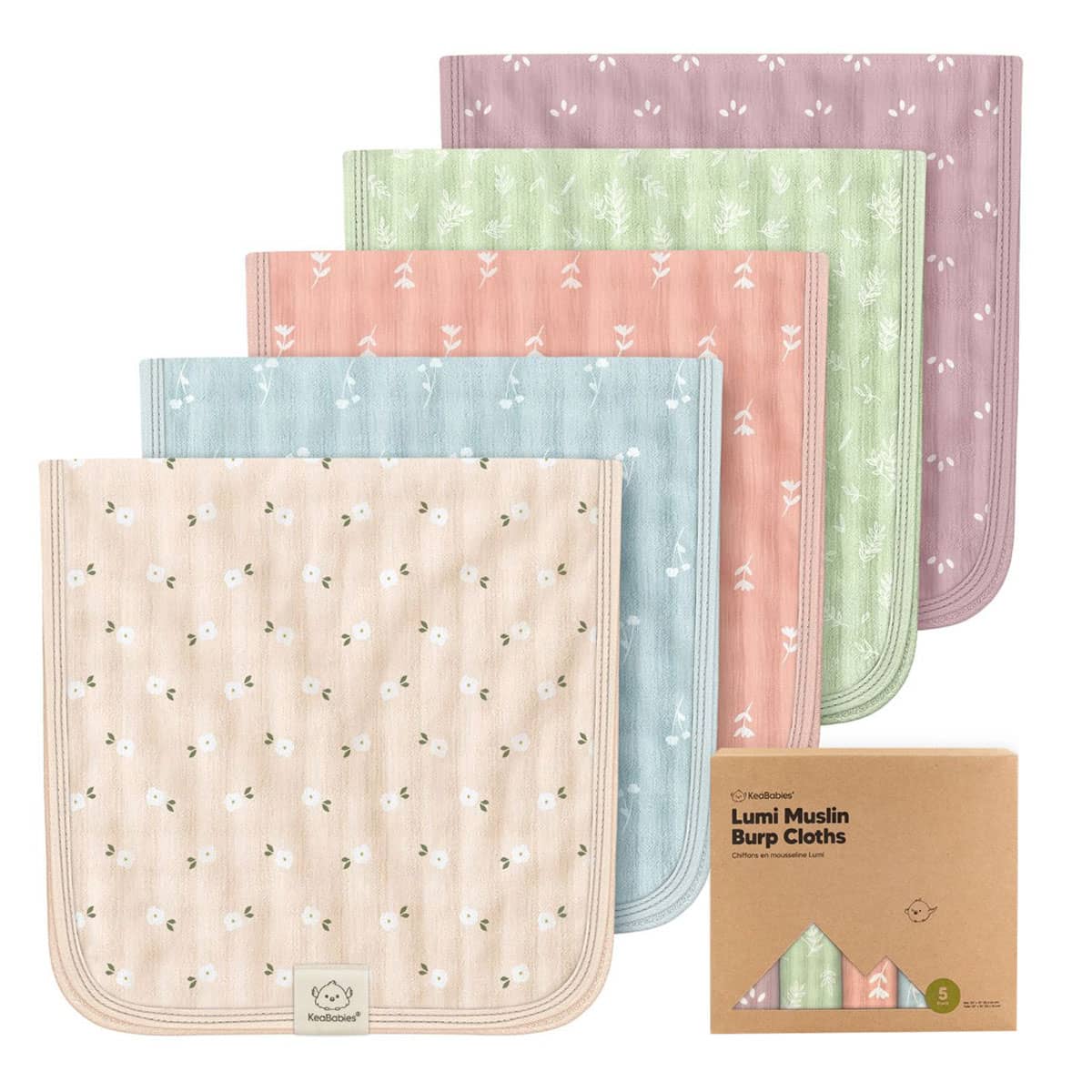 KeaBabies Lumi Muslin Burp Cloths - Bloom