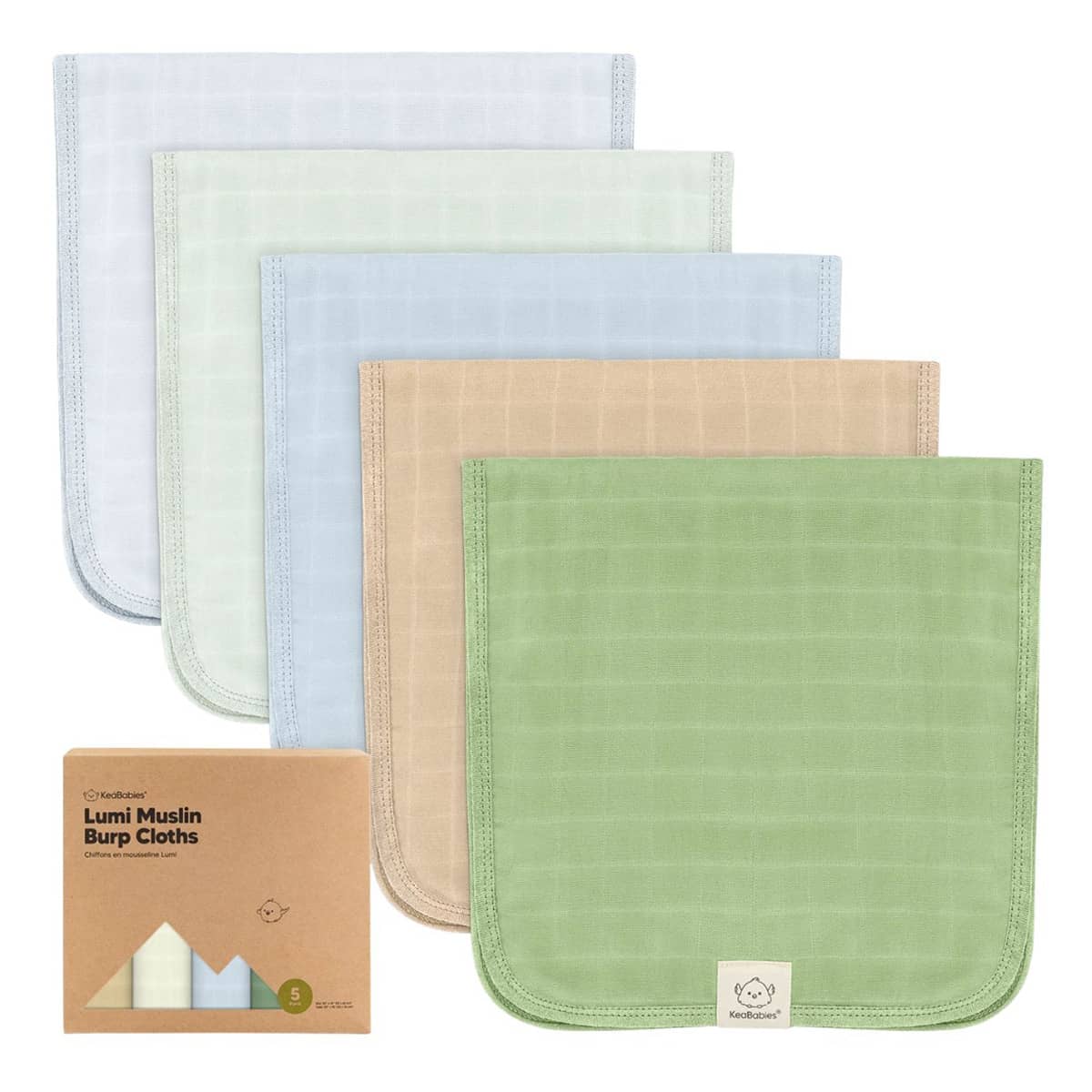KeaBabies Lumi Muslin Burp Cloths - Dew