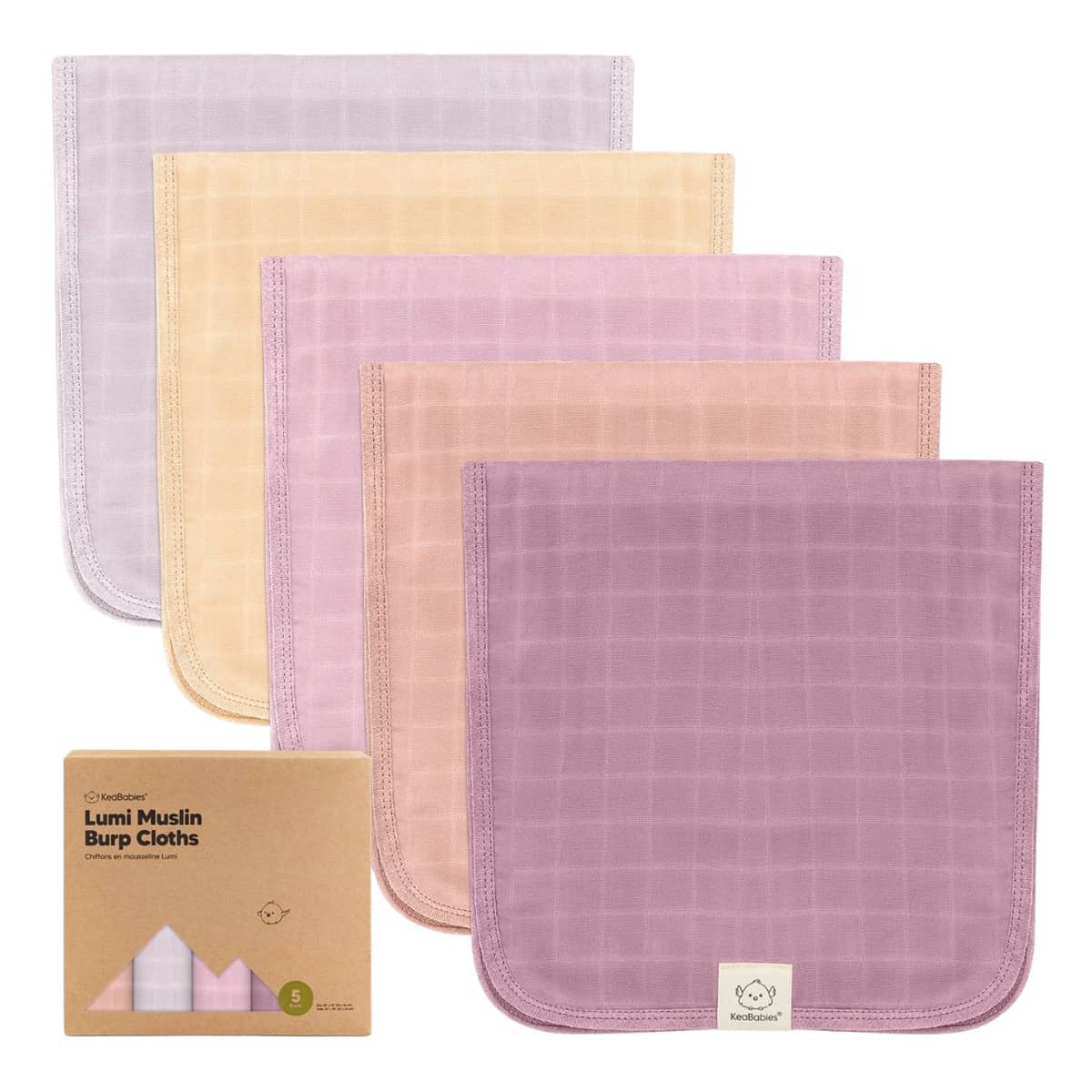 KeaBabies Lumi Muslin Burp Cloths - Lavender