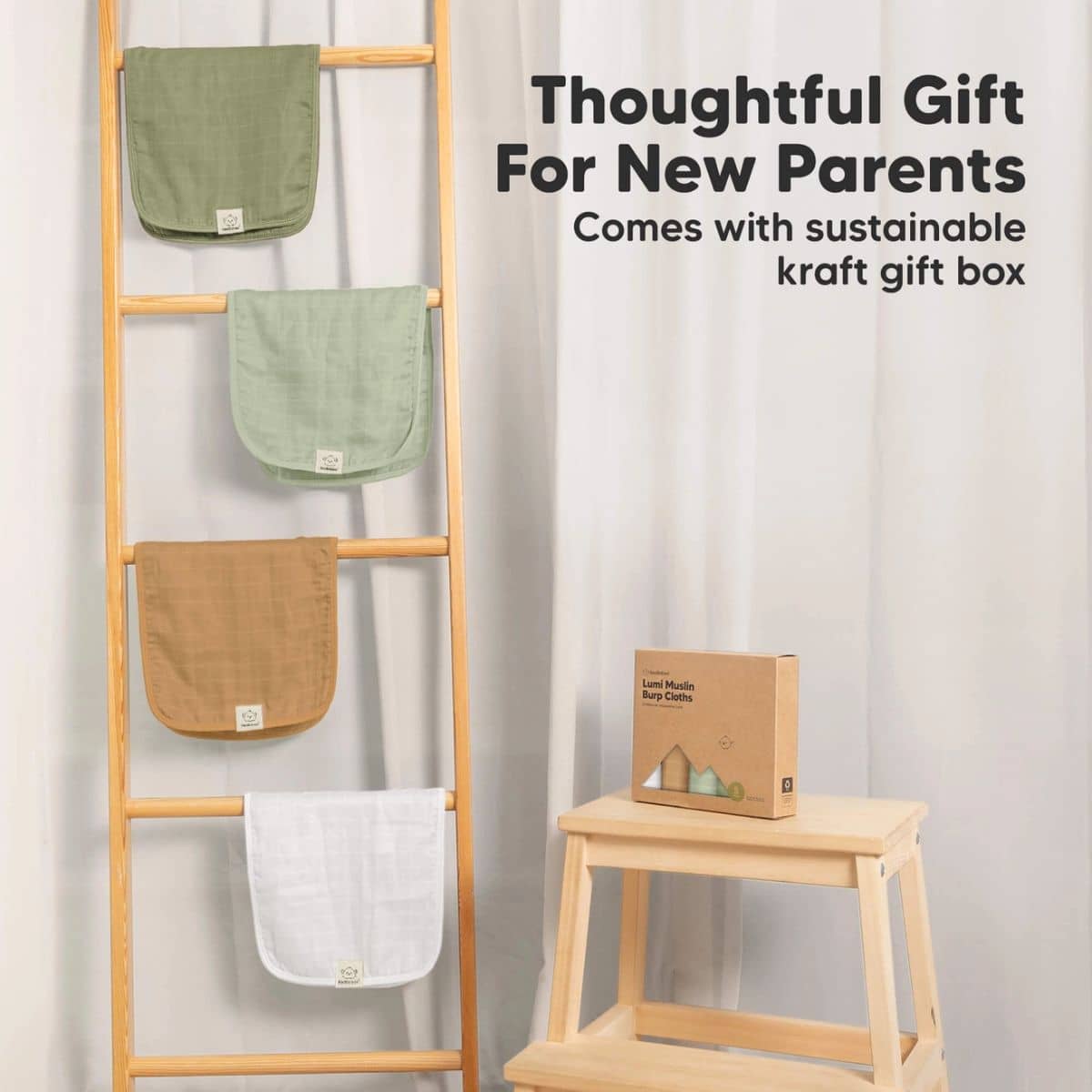 KeaBabies Lumi Muslin Burp Cloths - Pine