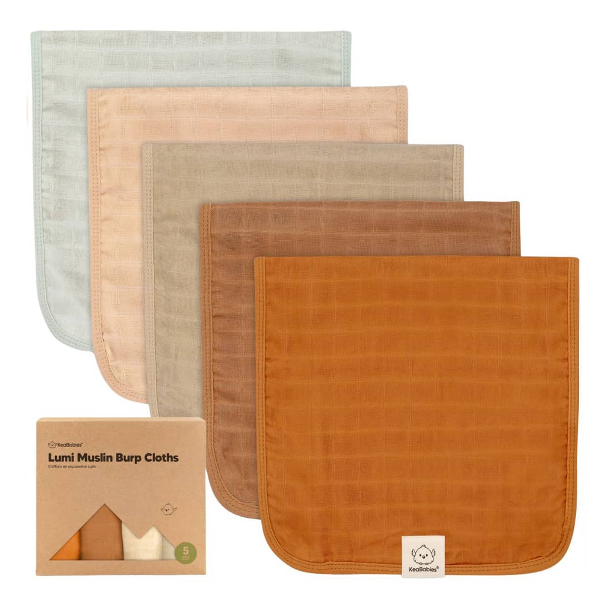 KeaBabies Lumi Muslin Burp Cloths - Spice