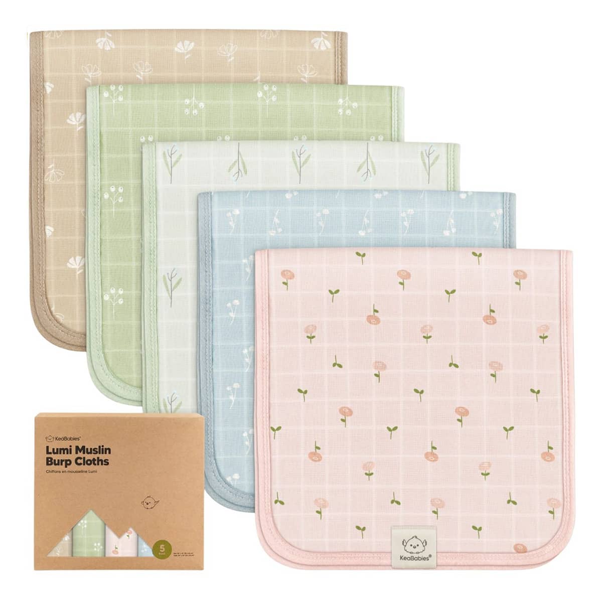 KeaBabies Lumi Muslin Burp Cloths - Wild Bloom