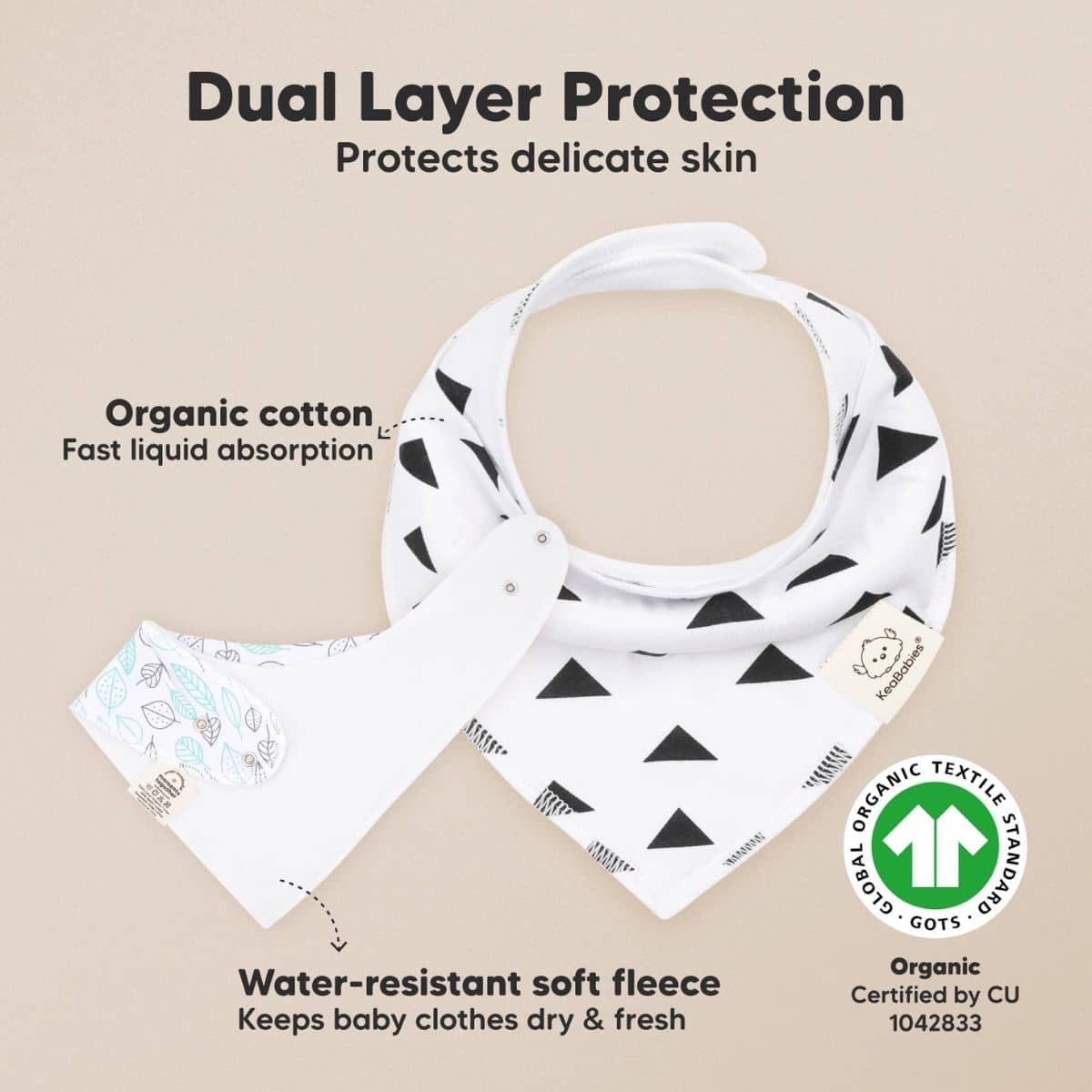 KeaBabies Organic Bandana Bibs Set - Grayscape