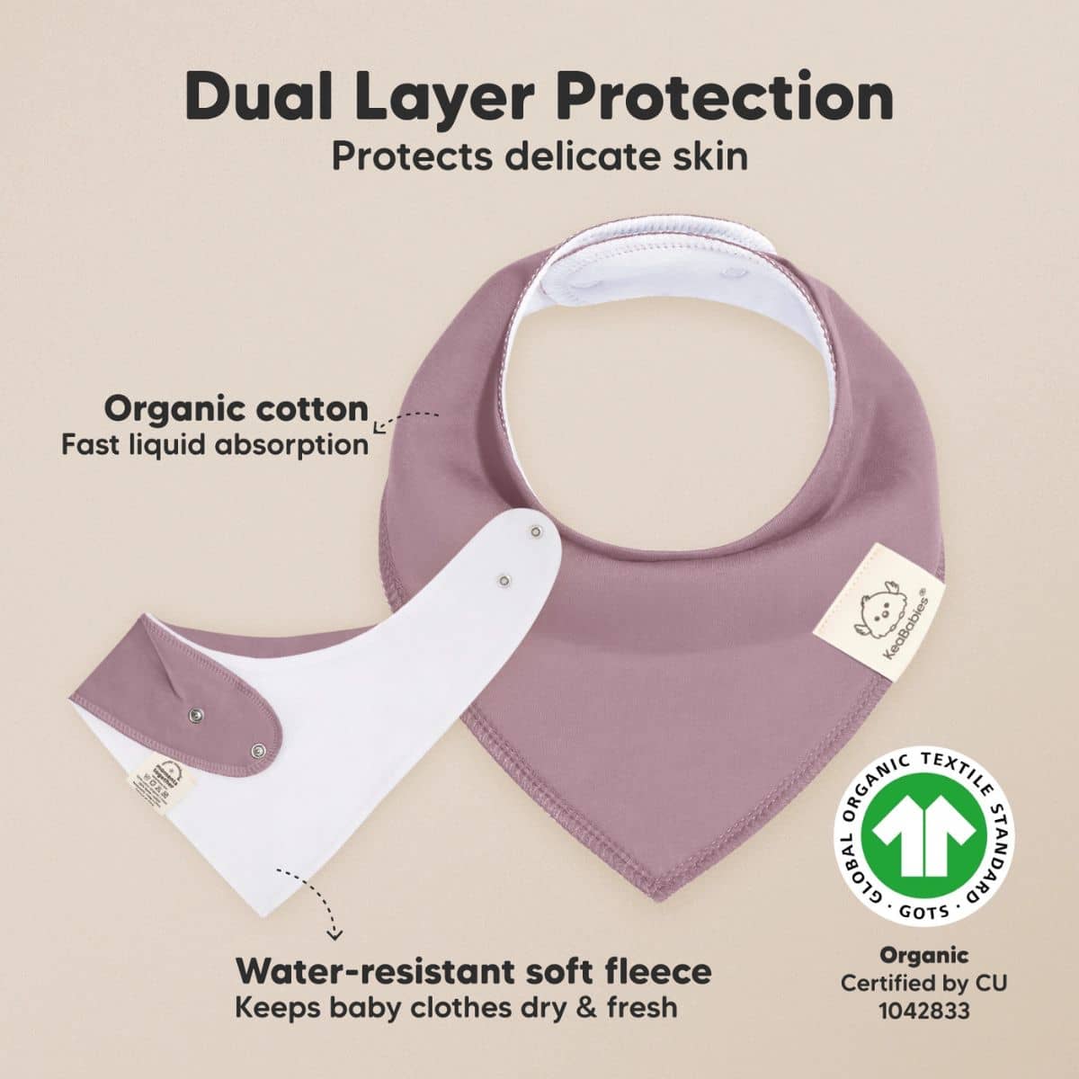KeaBabies Organic Bandana Bibs Set - Mauve