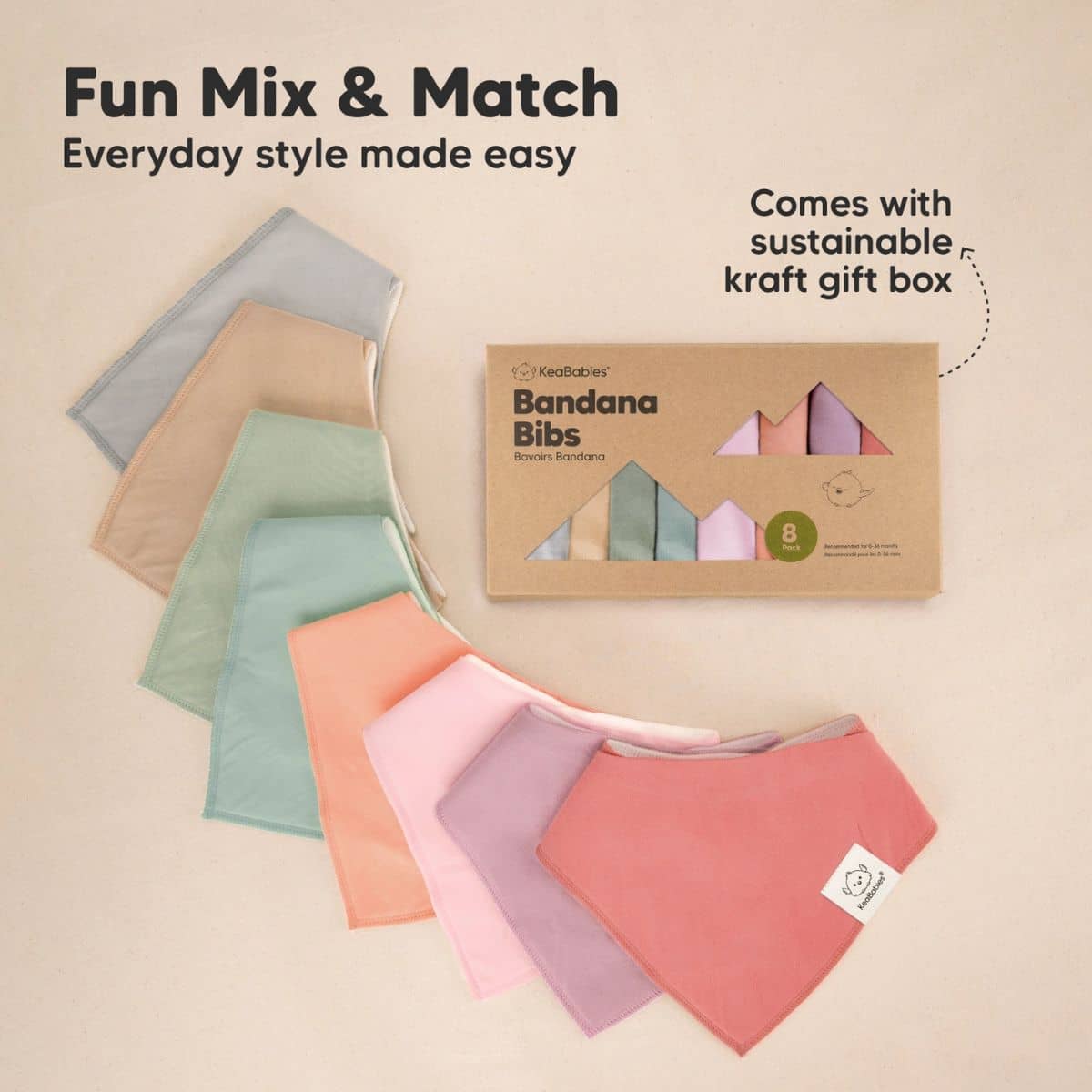KeaBabies Organic Bandana Bibs Set - Muted Pastel