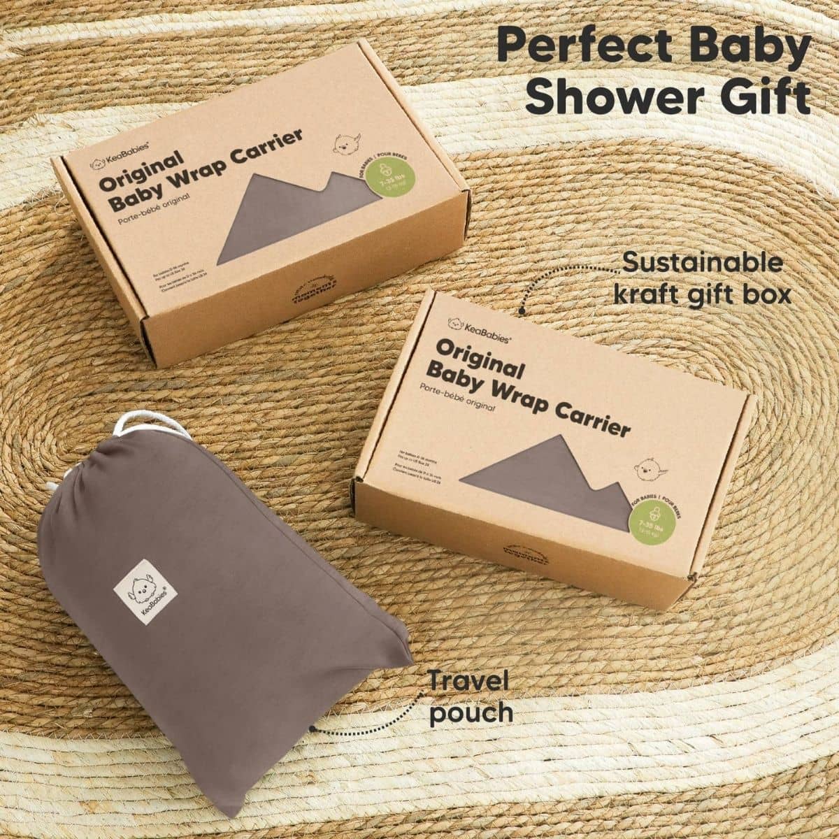 KeaBabies Original Baby Wrap Carrier - Copper Gray