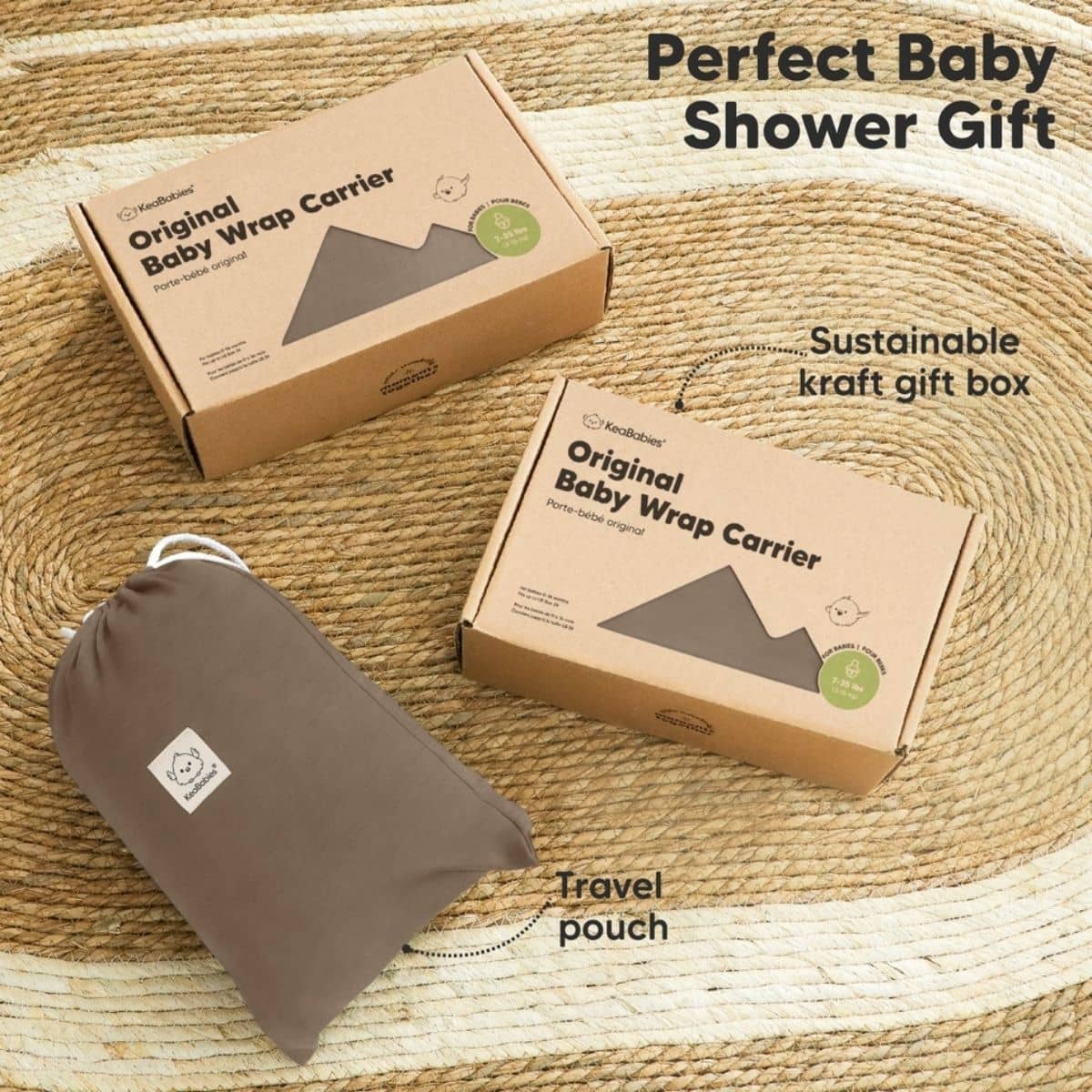 KeaBabies Original Baby Wrap Carrier - Saddle Brown