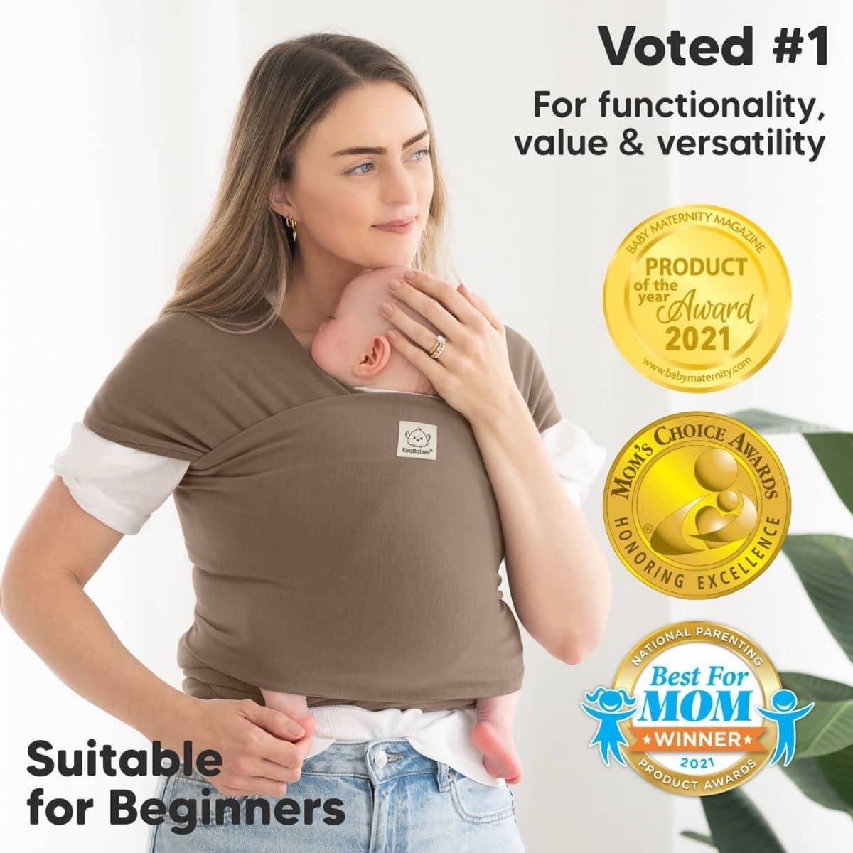 KeaBabies Original Baby Wrap Carrier - Saddle Brown