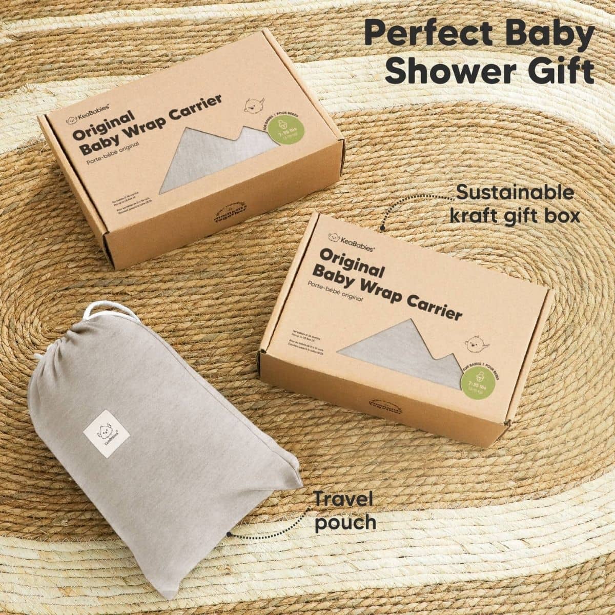 KeaBabies Original Baby Wrap Carrier - Stone Gray