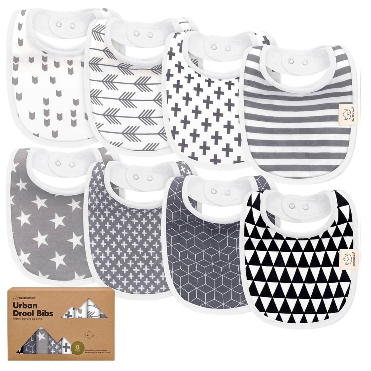 KeaBabies Urban Organic Baby Bibs Set - Grayscale