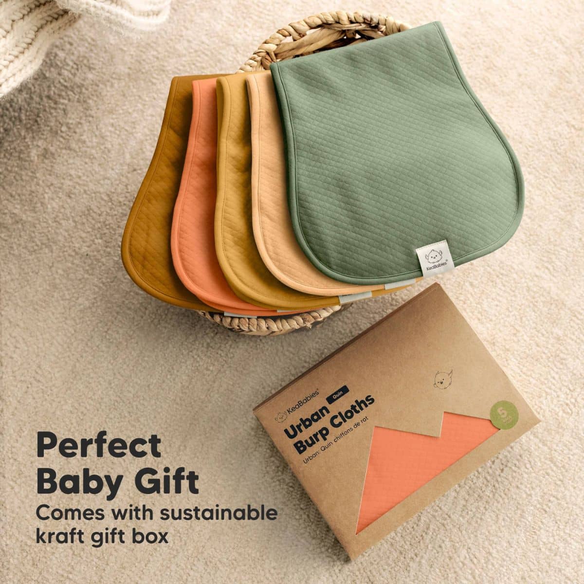 KeaBabies Quin Organic Burp Cloths - Phase