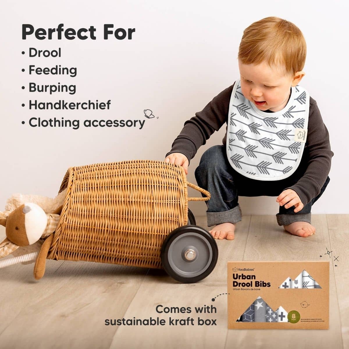 KeaBabies Urban Organic Baby Bibs Set - Grayscale