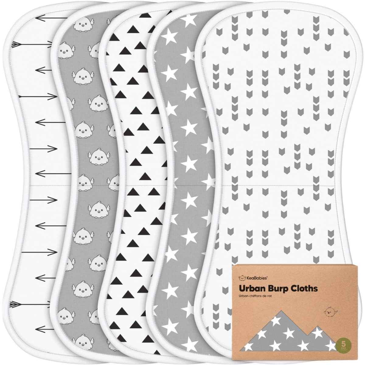 KeaBabies Urban Organic Burp Cloths - Grayscape
