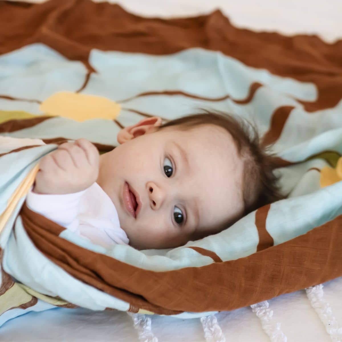 Kiin Baby Organic Muslin Swaddle - Fleur - Umber