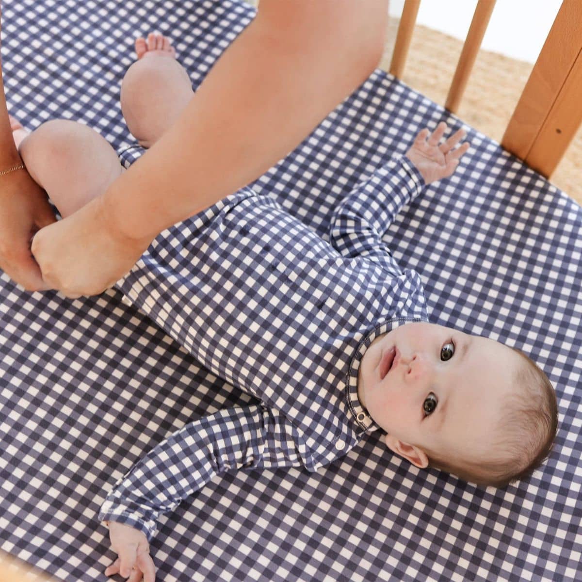 Kynd Baby Fitted Cot Sheet - Navy Gingham