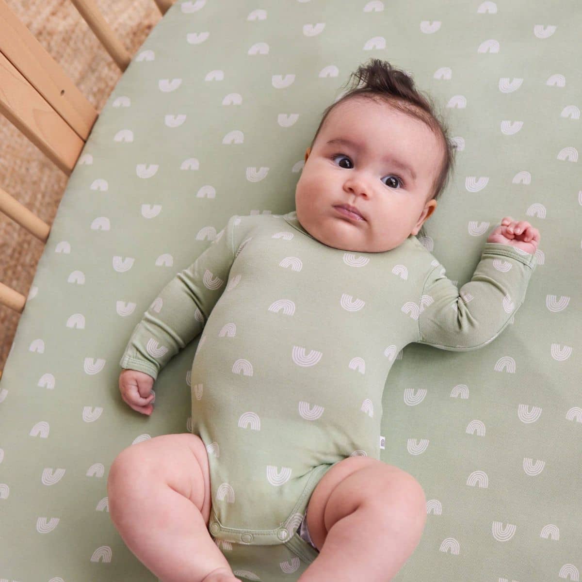 Kynd Baby Fitted Cot Sheet - Sage Rainbow