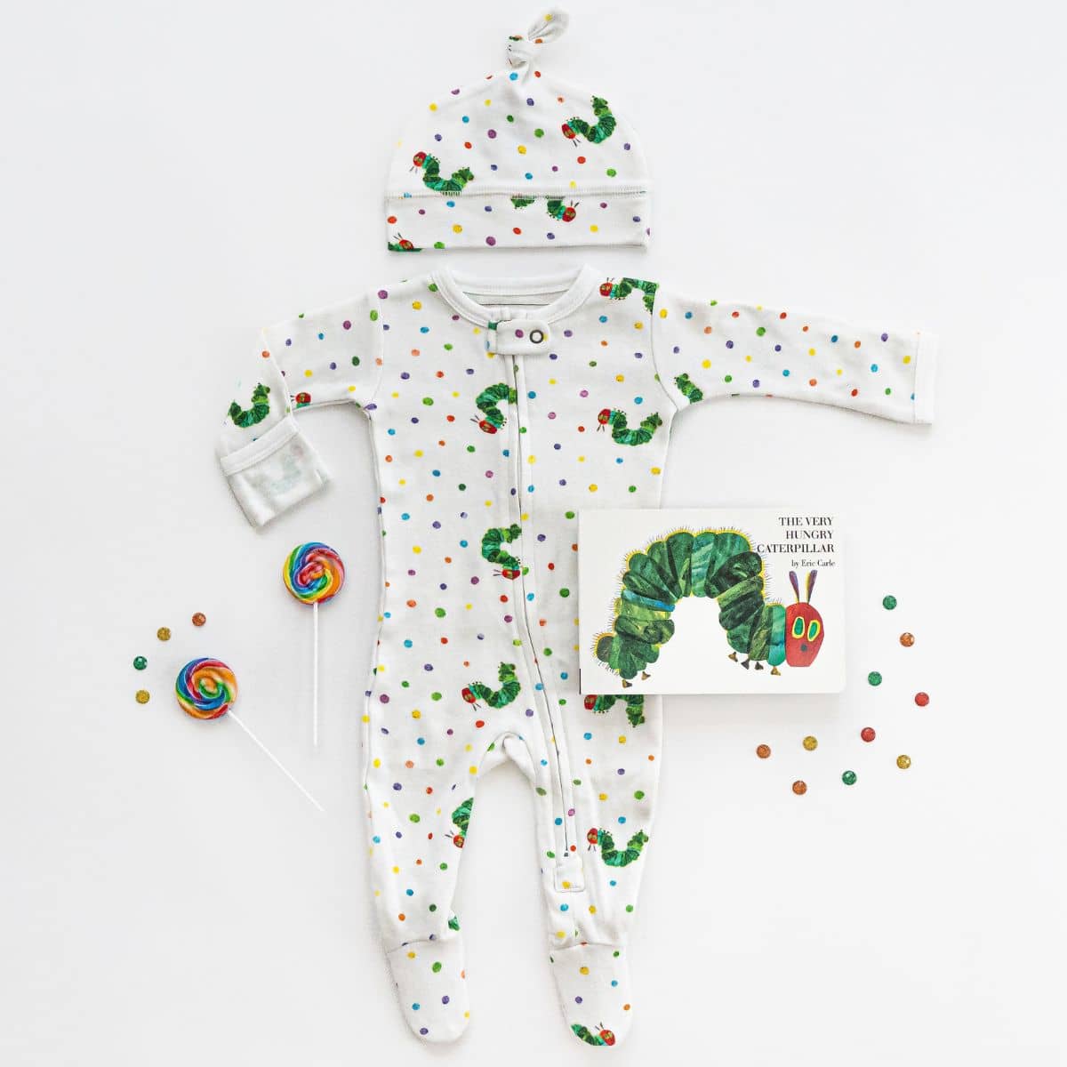 L'ovedbaby x The Very Hungry Caterpillar Organic 2-Way Zipper Footie - Caterpillar