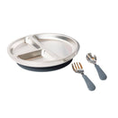 Lion & Lady Stainless Steel Toddler Plate with Silicone Suction Base + Cutlery - French Navy