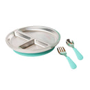 Lion & Lady Stainless Steel Toddler Plate with Silicone Suction Base + Cutlery - Mint Green