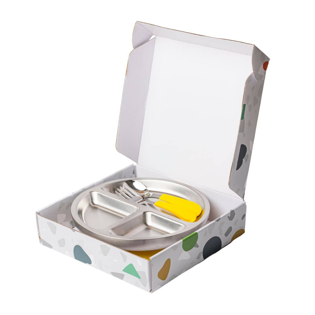 Lion & Lady Stainless Steel Toddler Plate with Silicone Suction Base + Cutlery